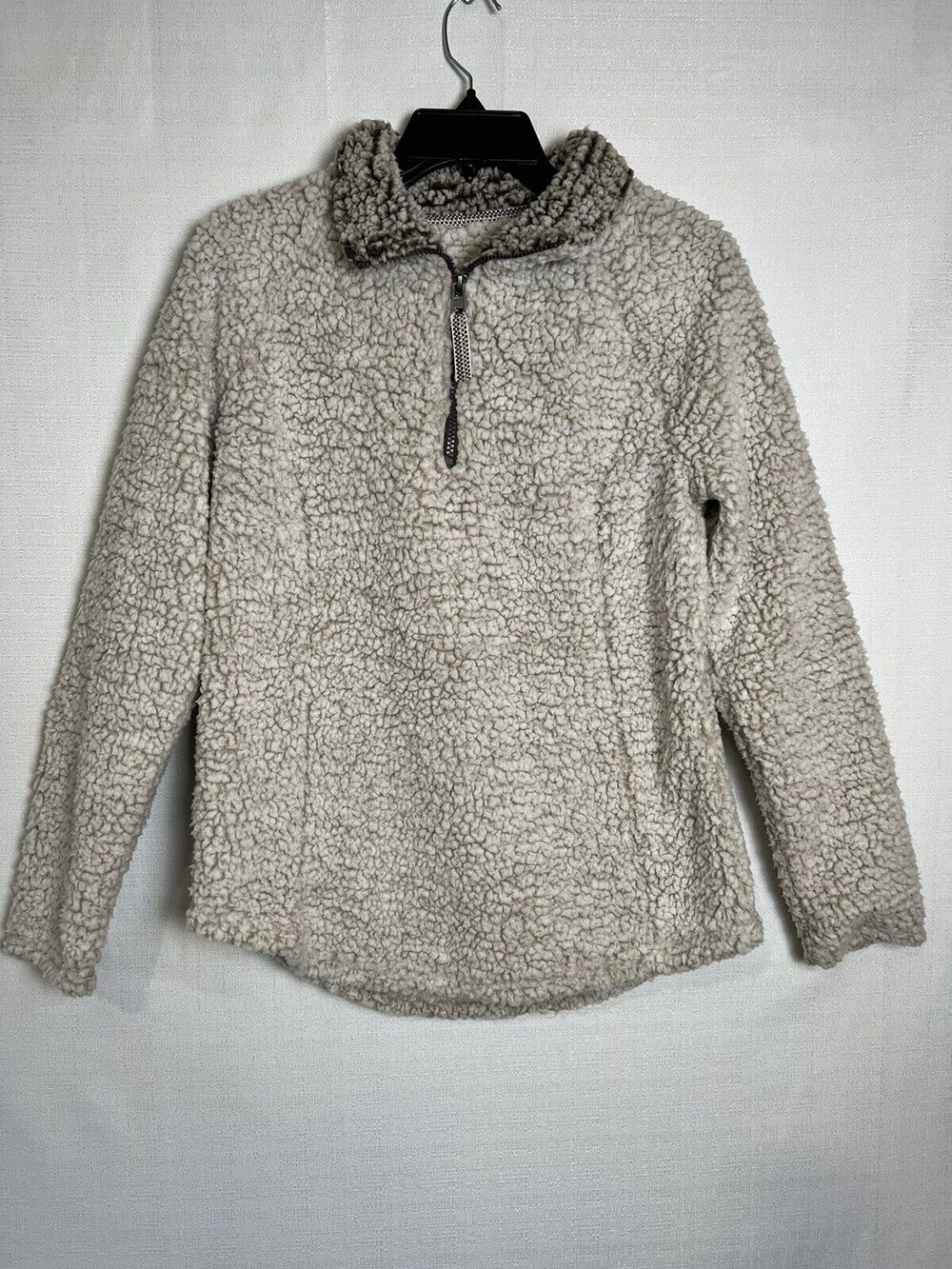 Cozy Sherpa warm 1/4 Zip Pullover Ivory/Brown women’s Size Small Casual